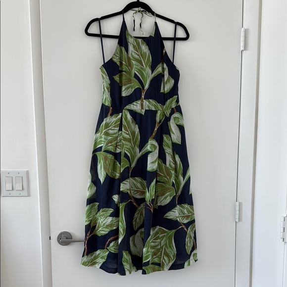 Ann Taylor Factory Navy and Green Leaf Midi Dress - Picture 1 of 5